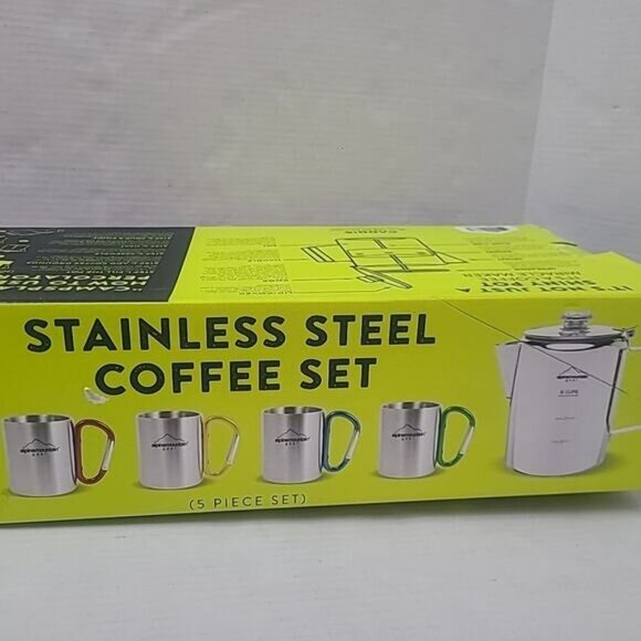 Alpine Mountain Gear 5 piece Stainless Steel Coffee Set 9 Cup Percolator Camping - Picture 3 of 4